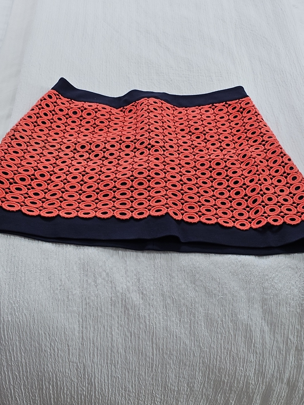 Adorable Loft Navy & Coral Lace Overlay Mini Skirt